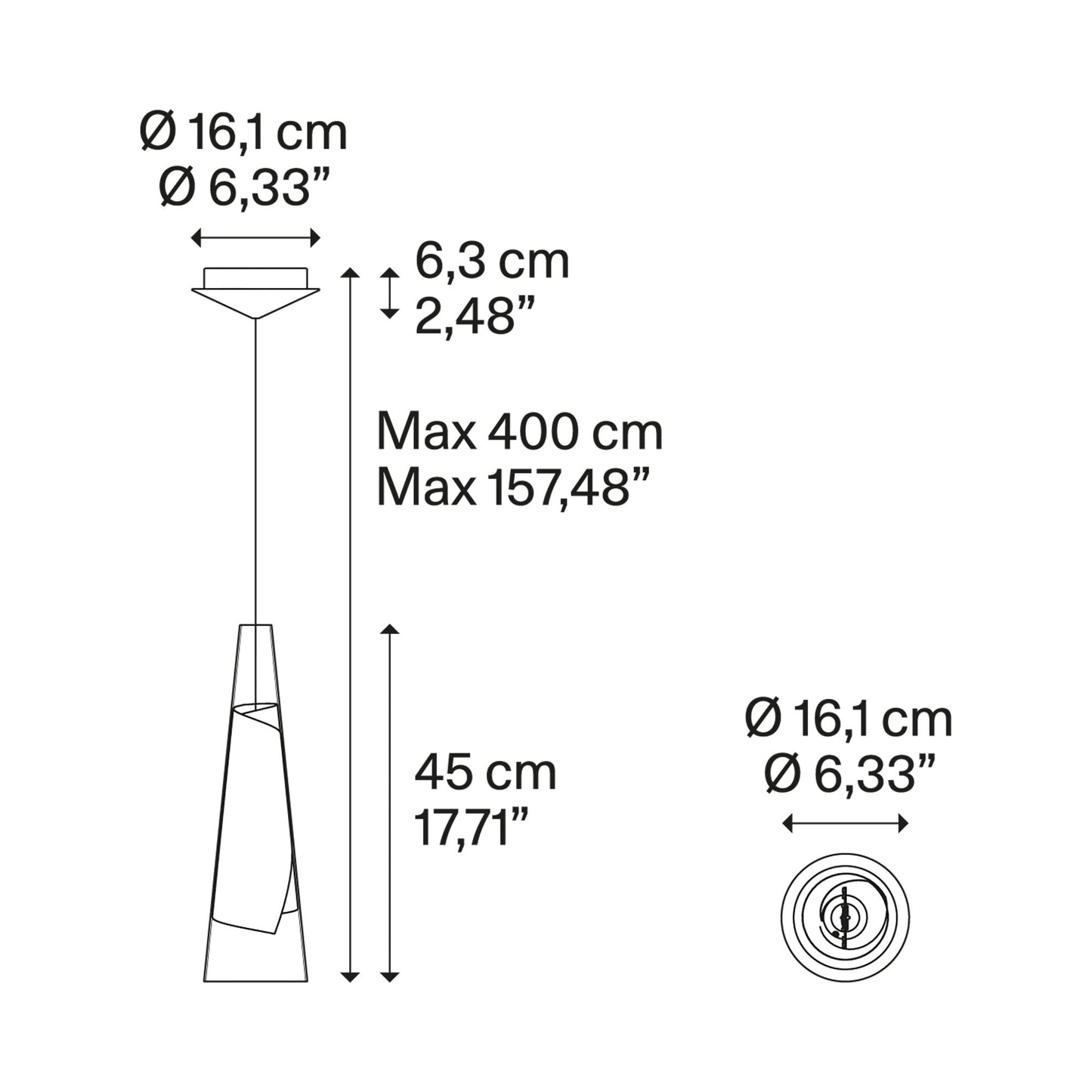 Cono di Luce LED Pendant Light - line drawing.