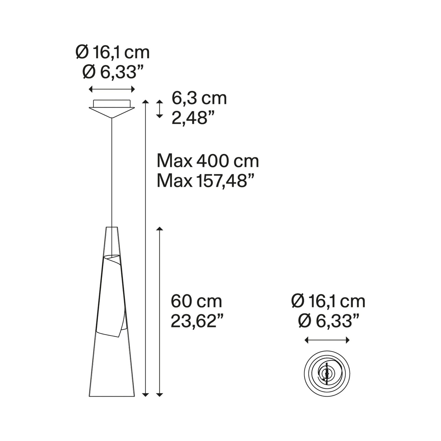 Cono di Luce LED Pendant Light - line drawing.