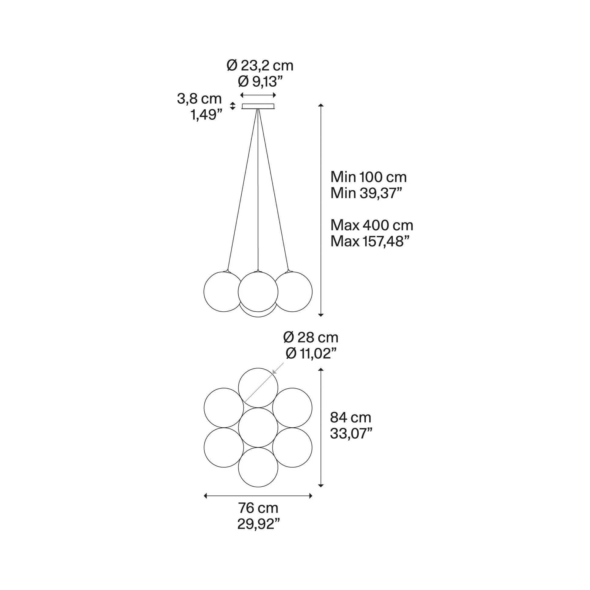 Random Cloud LED Pendant Light - line drawing.