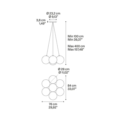 Random Cloud LED Pendant Light - line drawing.