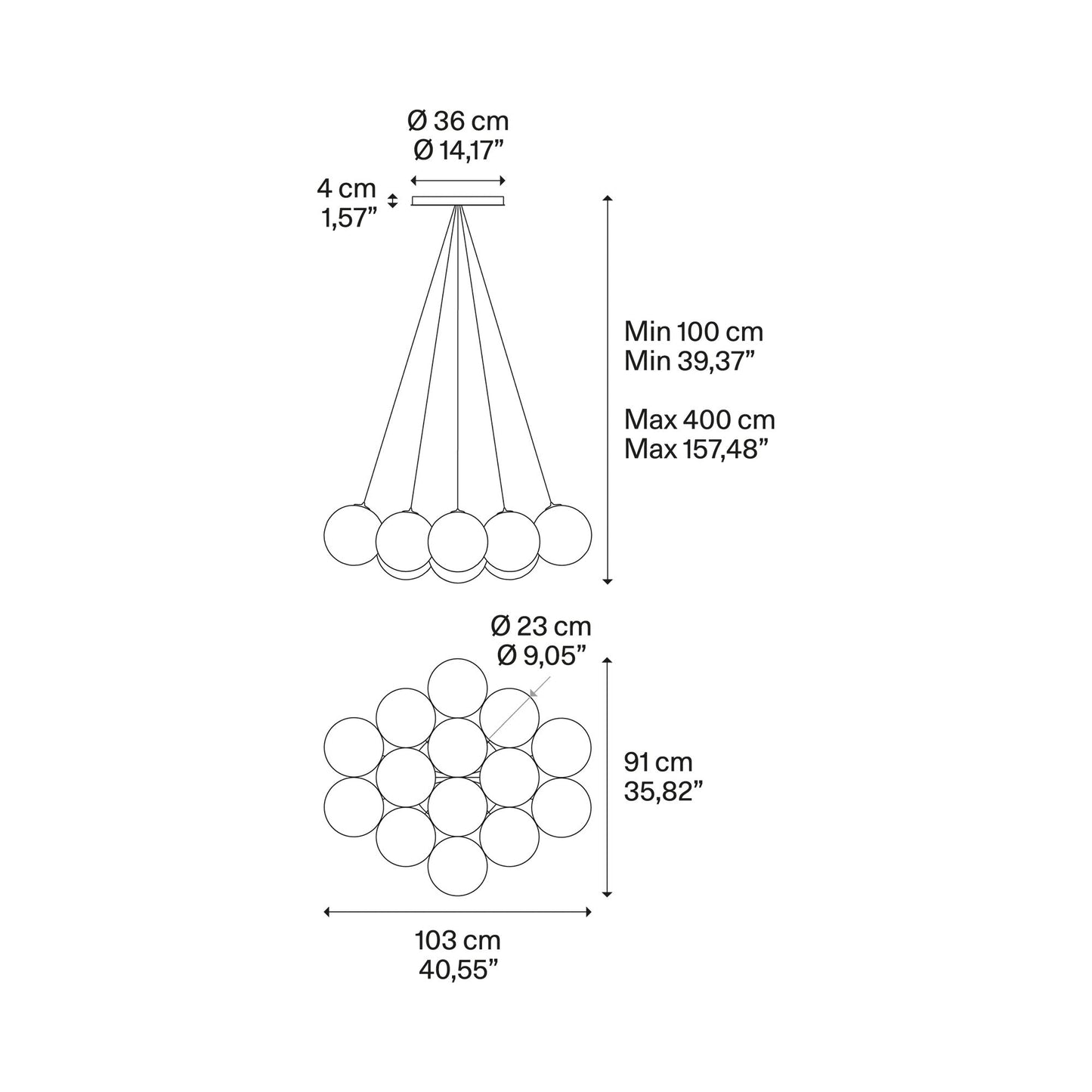 Random Cloud LED Pendant Light - line drawing.