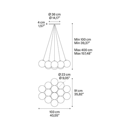 Random Cloud LED Pendant Light - line drawing.