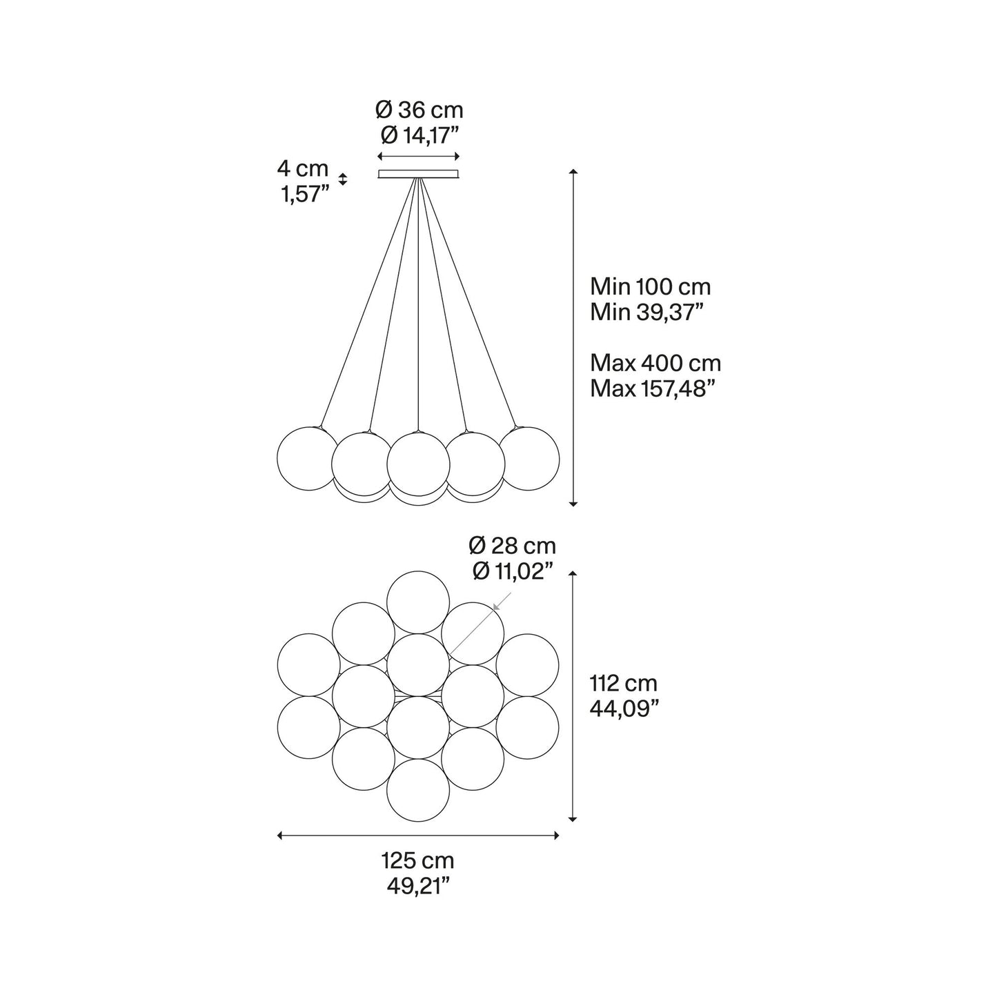 Random Cloud LED Pendant Light - line drawing.