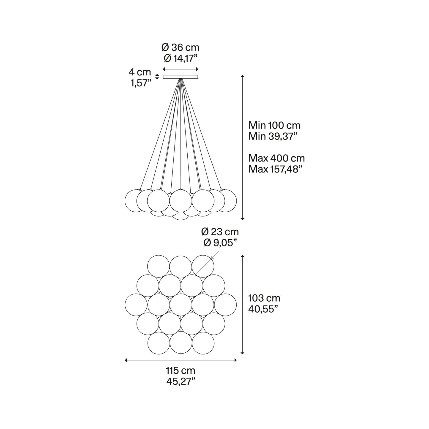 Random Cloud LED Pendant Light - line drawing.