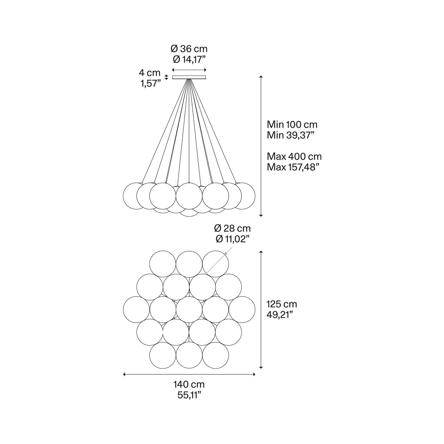 Random Cloud LED Pendant Light - line drawing.