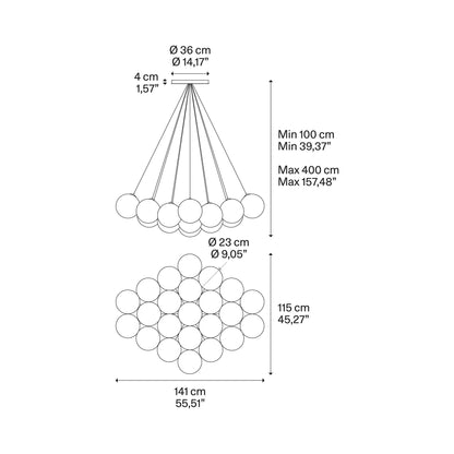 Random Cloud LED Pendant Light - line drawing.