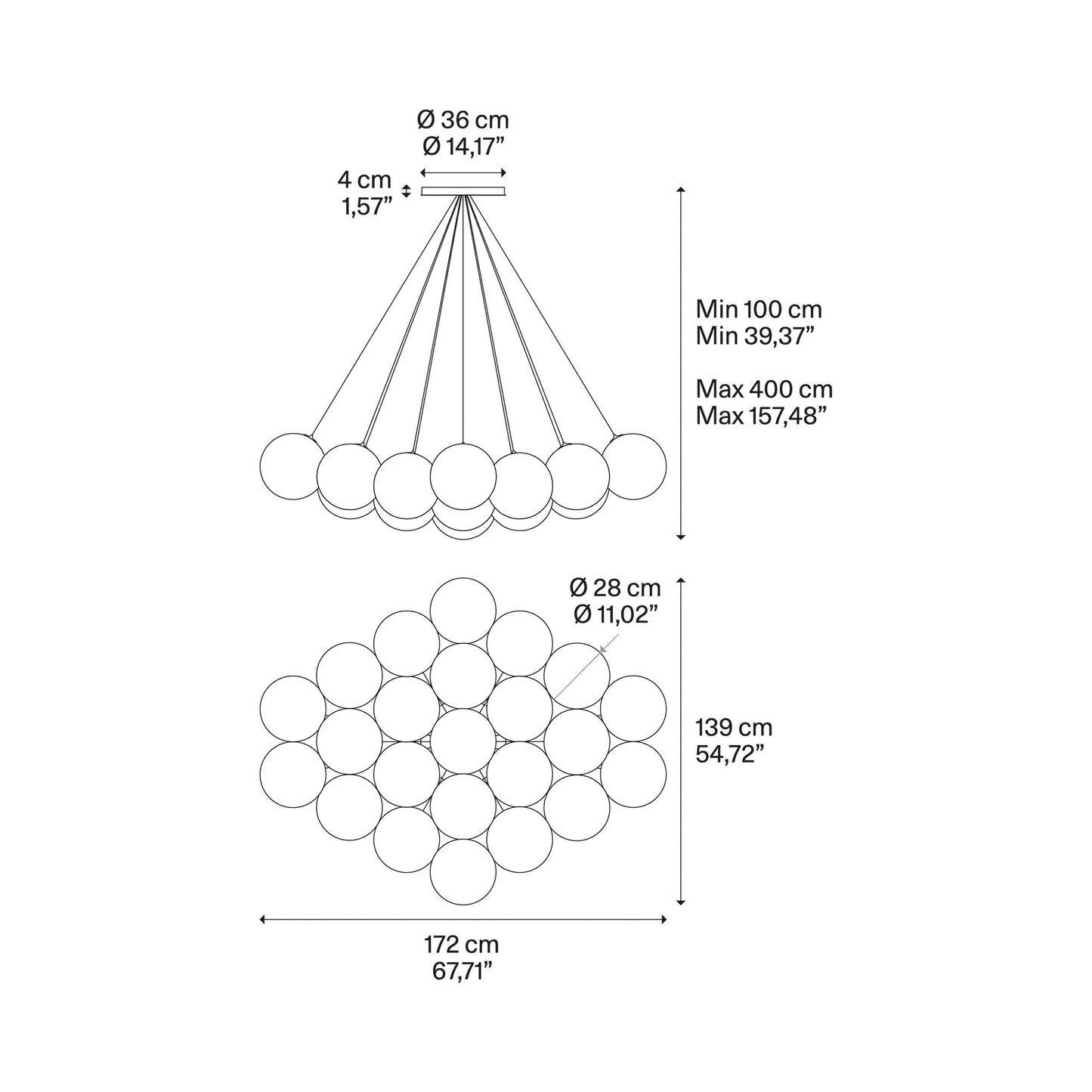 Random Cloud LED Pendant Light - line drawing.