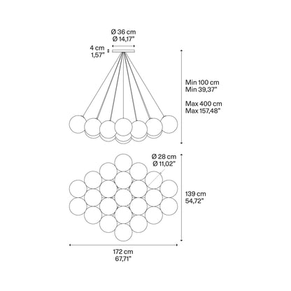 Random Cloud LED Pendant Light - line drawing.