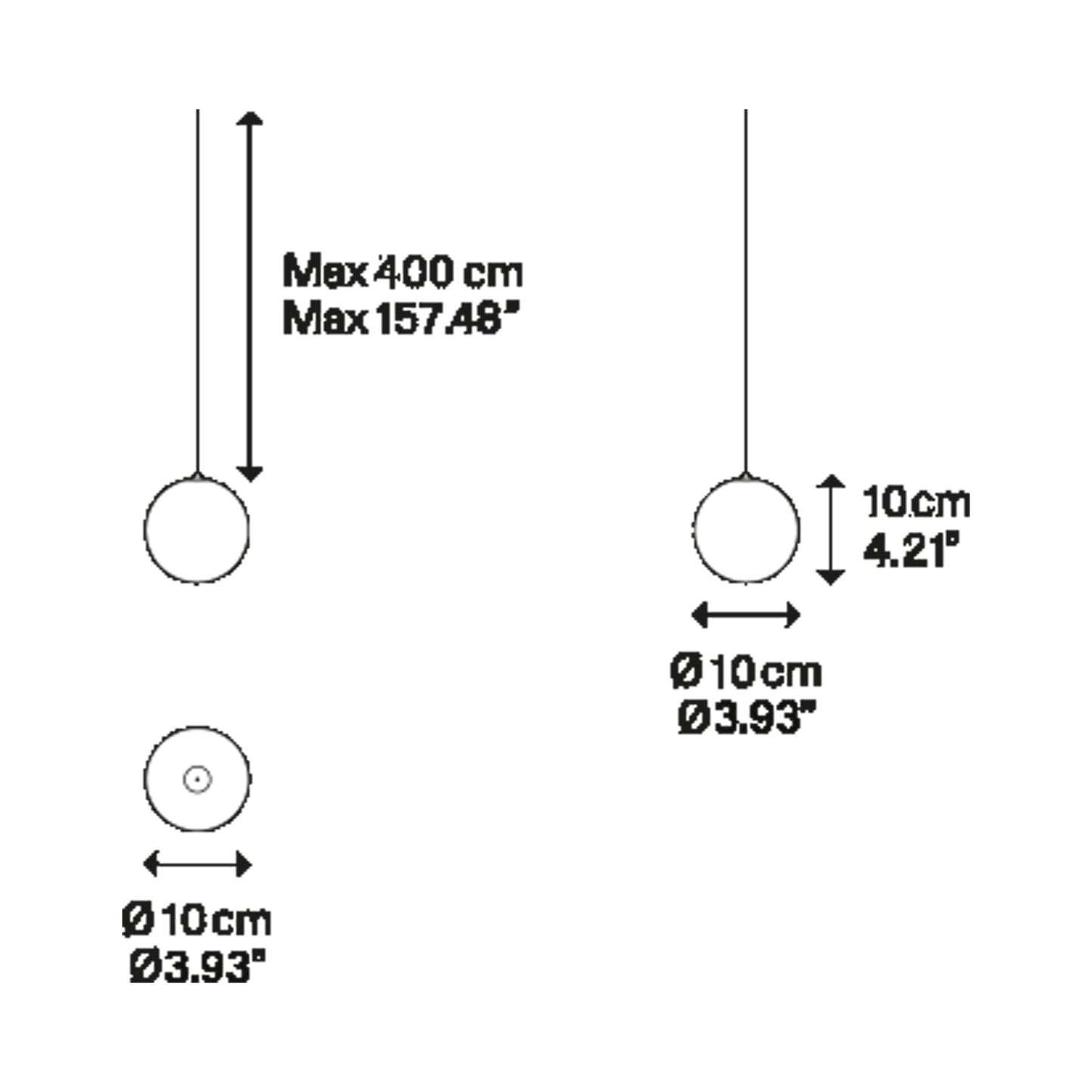 Random Solo LED Pendant Light - line drawing.