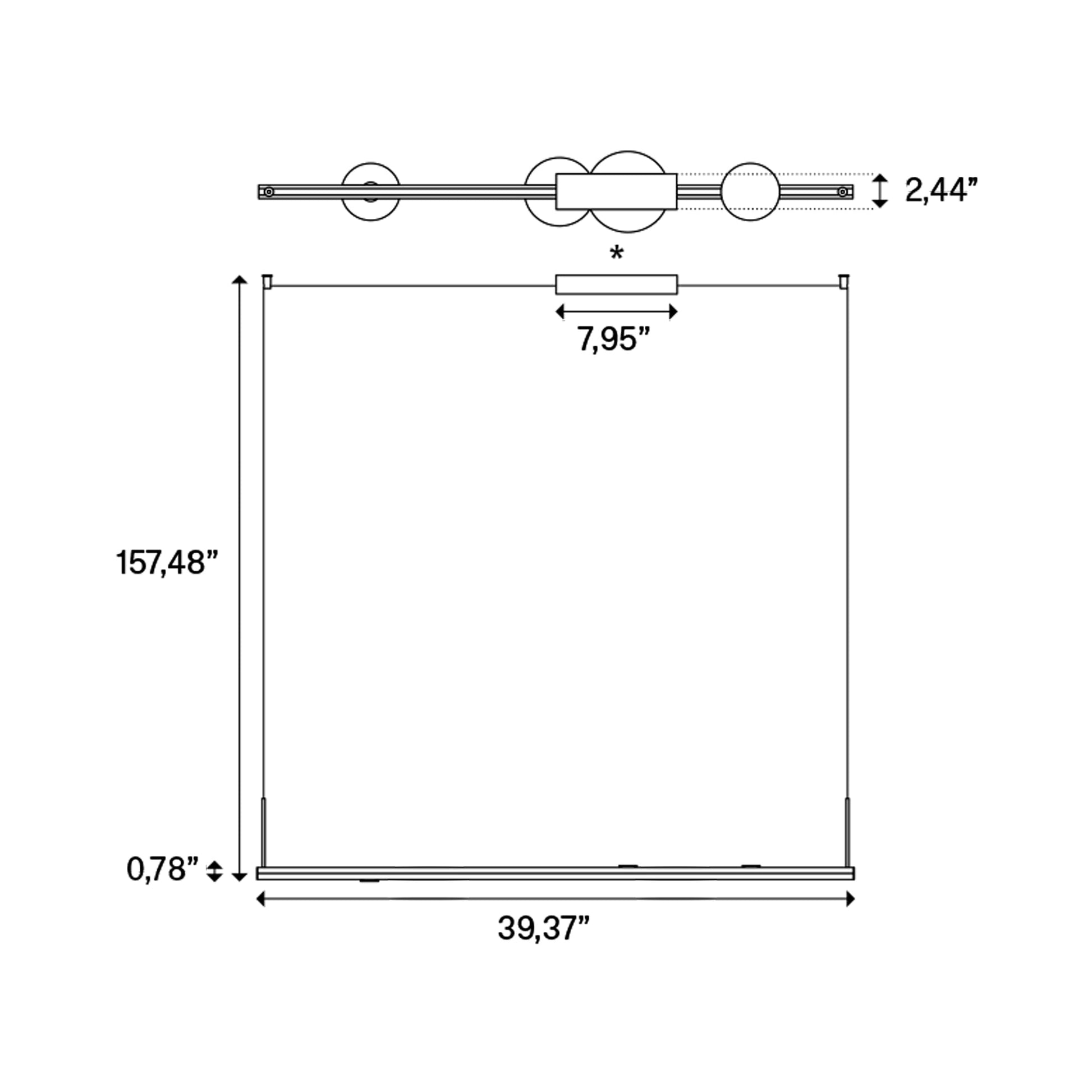 Random Stick Short LED Pendant Light - line drawing.