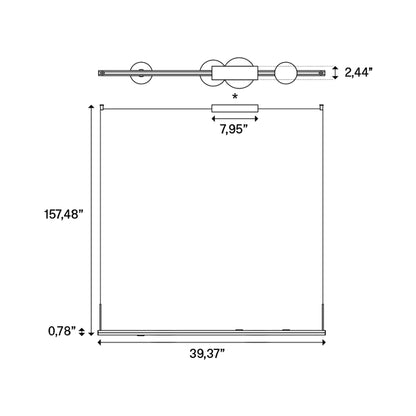 Random Stick Short LED Pendant Light - line drawing.