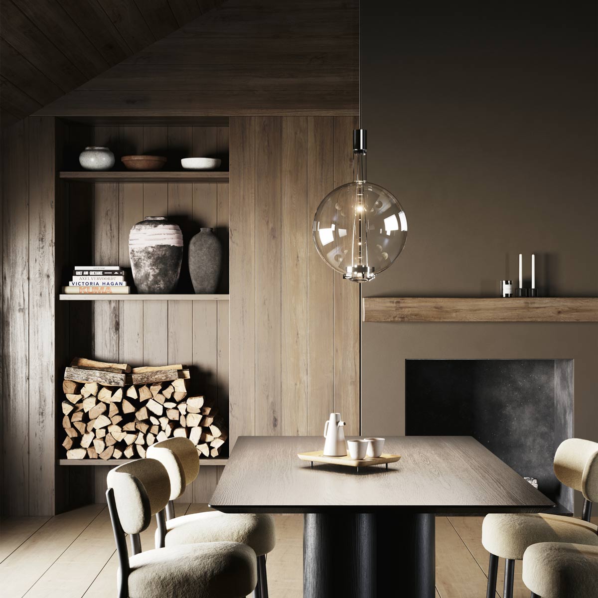 Sky-Fall Round LED Pendant Light in dining room.