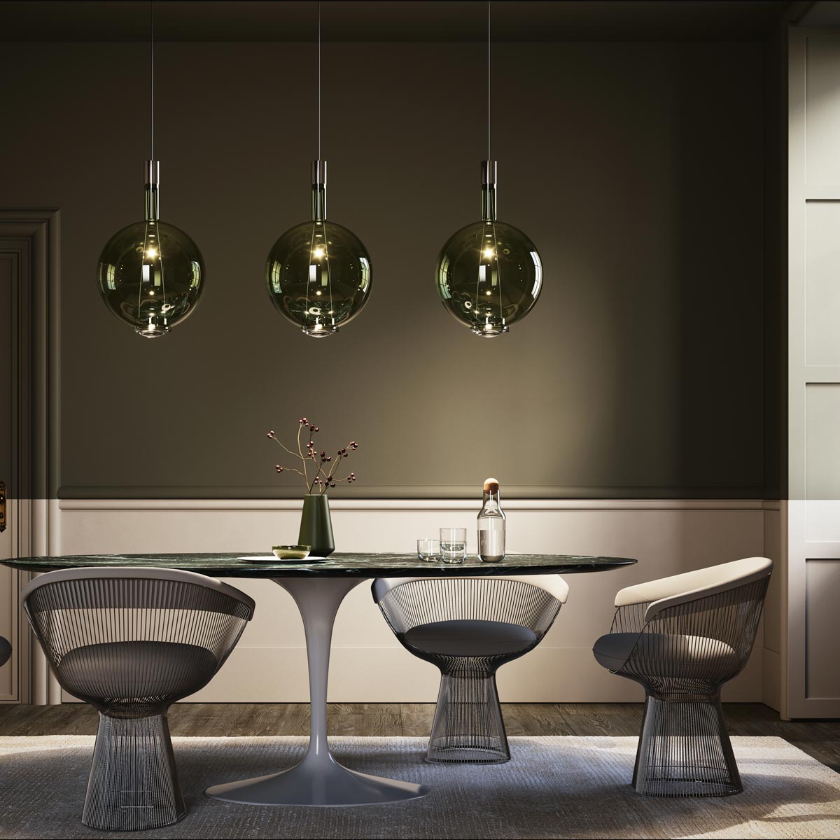 Sky-Fall Round LED Pendant Light in dining room.