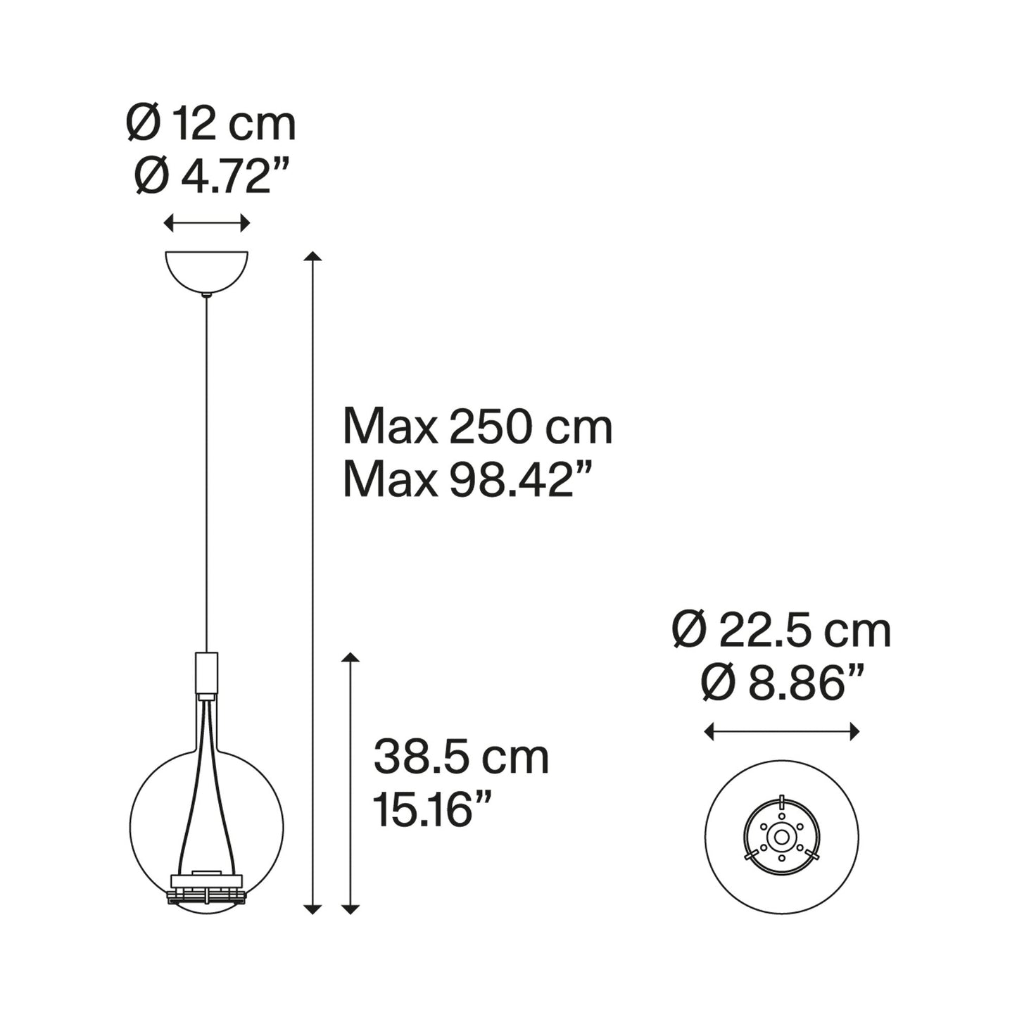 Sky-Fall Round LED Pendant Light - line drawing.