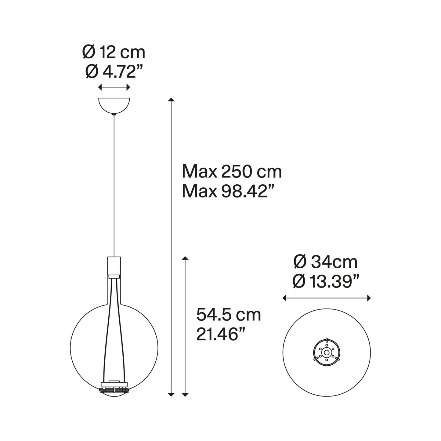 Sky-Fall Round LED Pendant Light - line drawing.