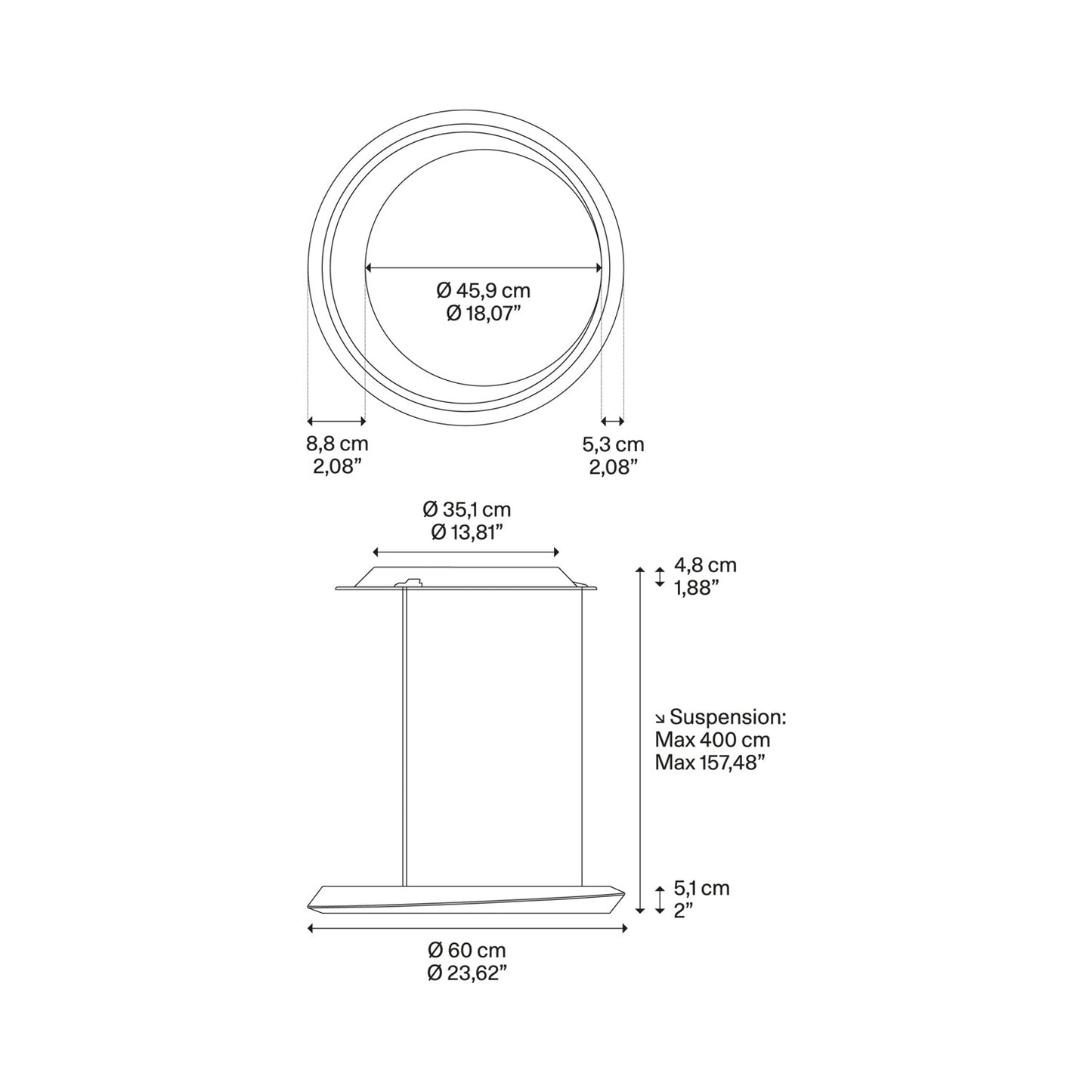 Tidal Fixed LED Pendant Light - line drawing.