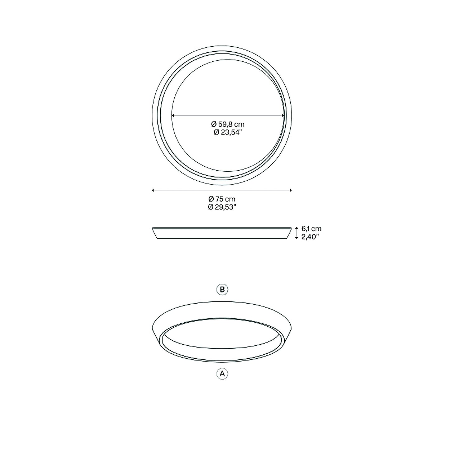 Tidal LED Flush Mount Ceiling Light - line drawing.