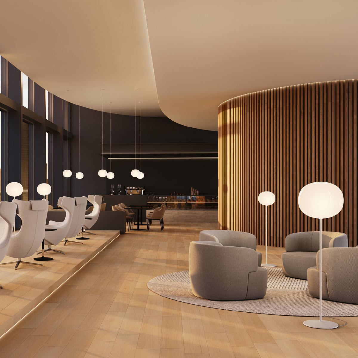 Volum Floor Lamp in restaurant.