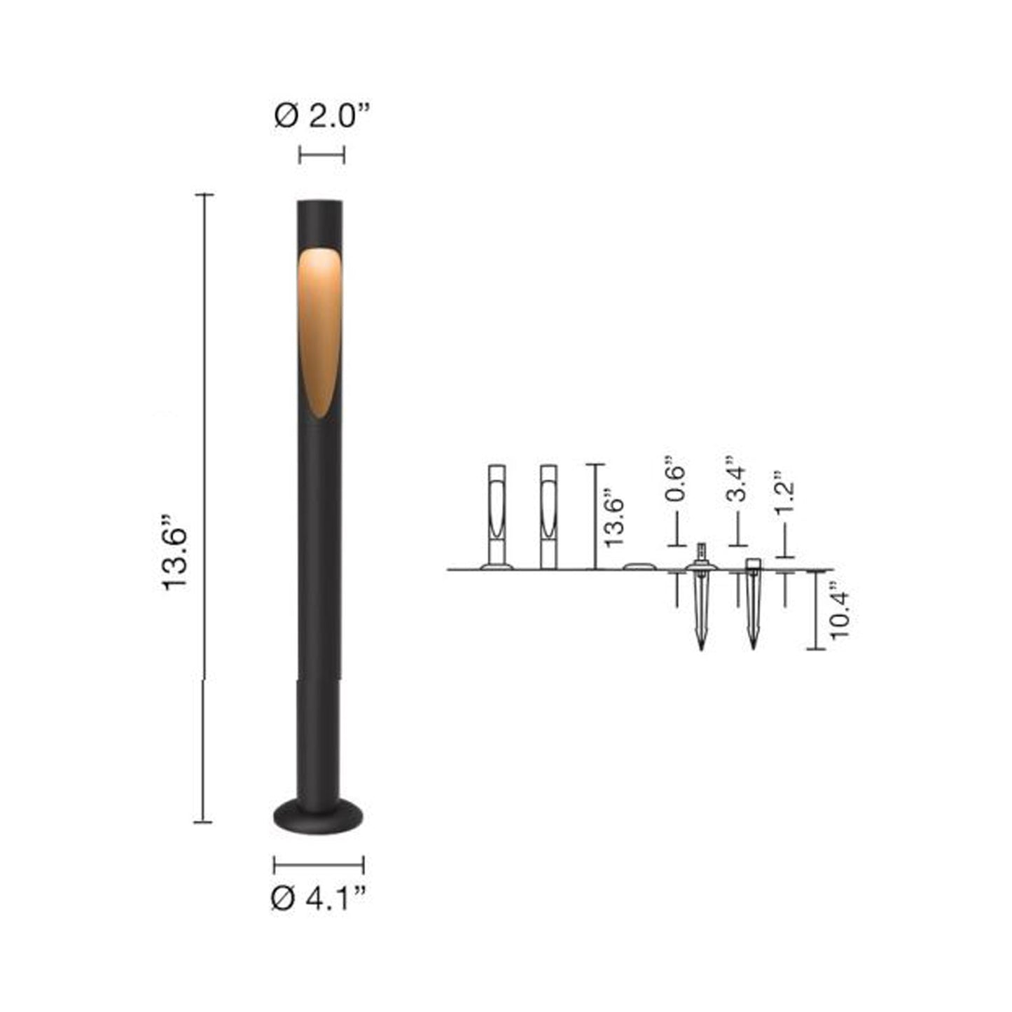 Flindt Garden Outdoor LED Bollard - line drawing.