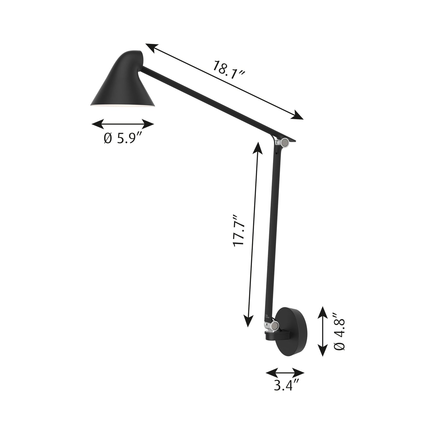 NJP Adjustable LED Wall Light - line drawing.