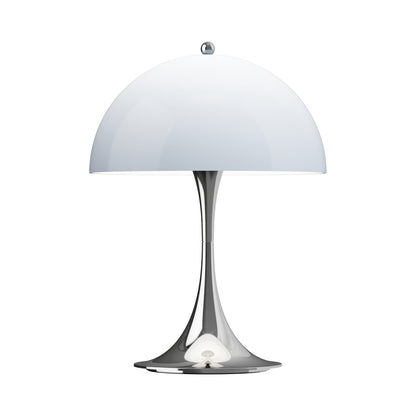 Panthella 250 LED Rechargeable Table Lamp in Chrome Opal Blue Grey.