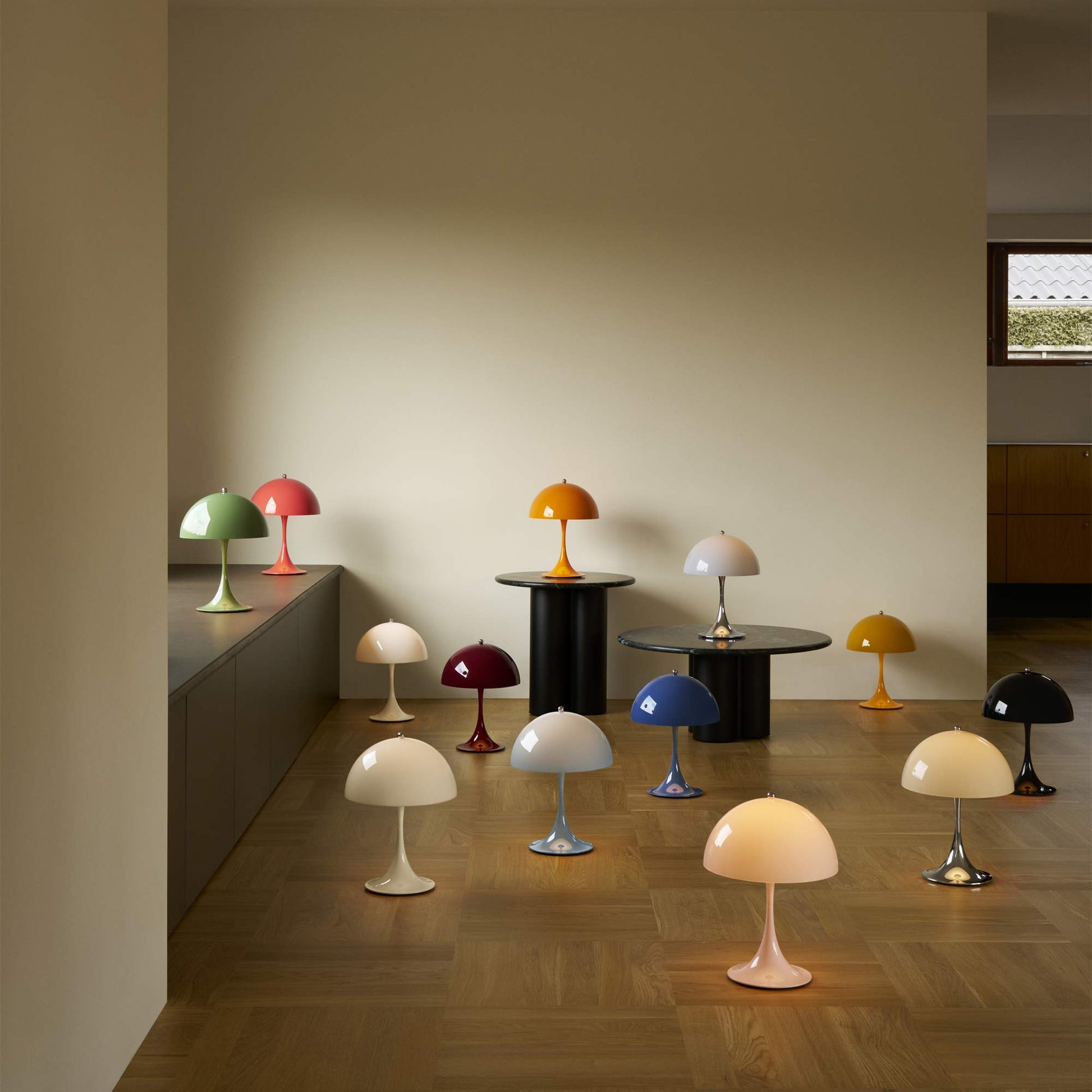 Panthella 250 LED Rechargeable Table Lamp in exhibition.
