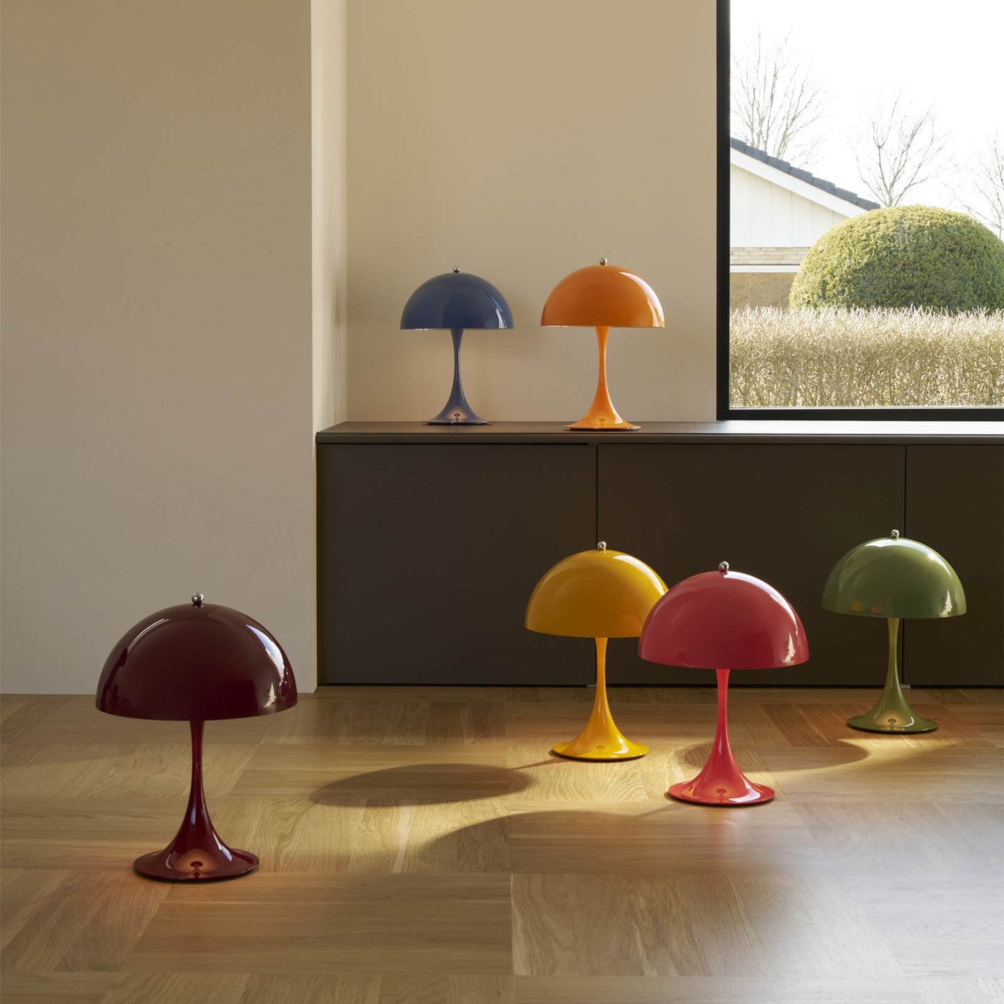 Panthella 250 LED Rechargeable Table Lamp in exhibition.