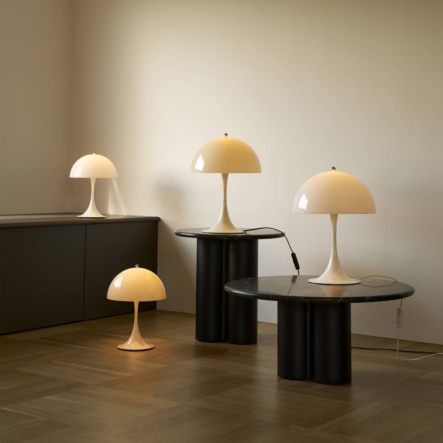 Panthella 250 LED Rechargeable Table Lamp in exhibition.