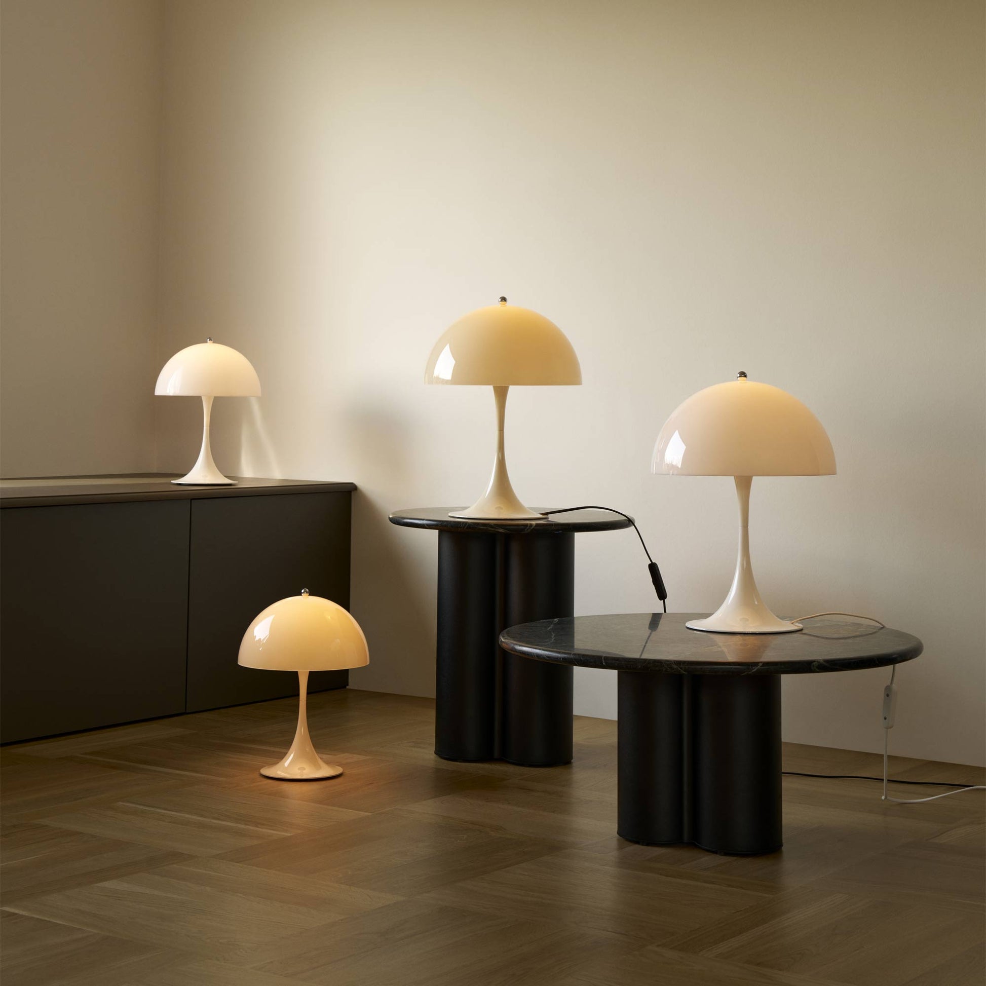 Panthella 250 LED Rechargeable Table Lamp in exhibition.