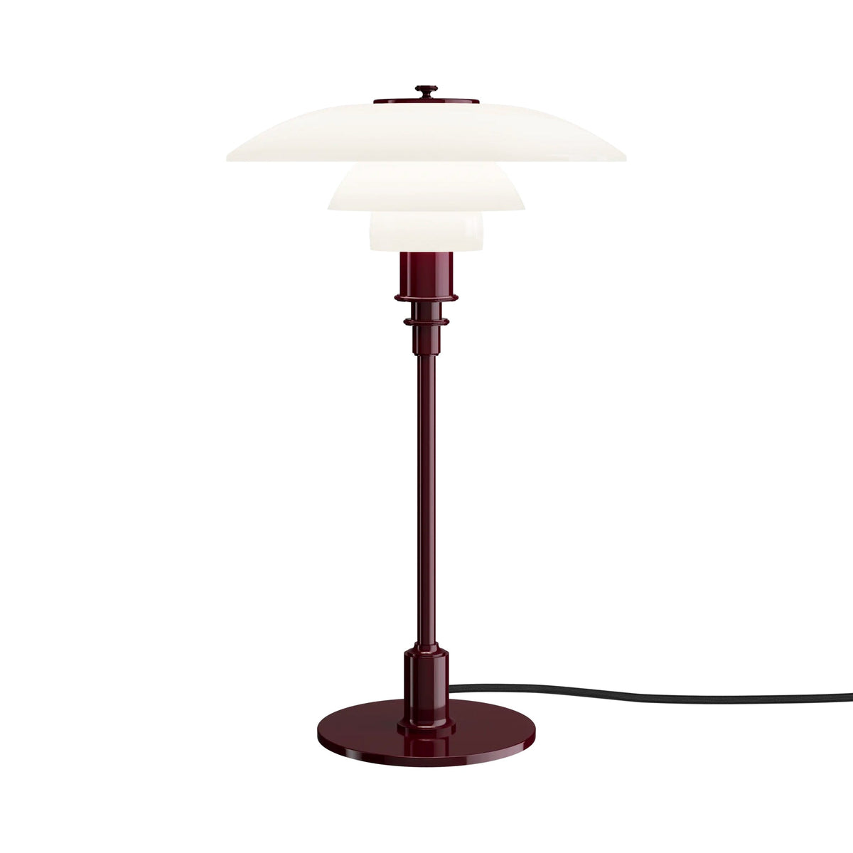 PH 3/2 Table Lamp in Glossy Burgundy/Opal White.