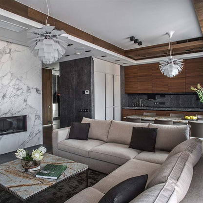 PH Artichoke Glass Pendant Light in living room.