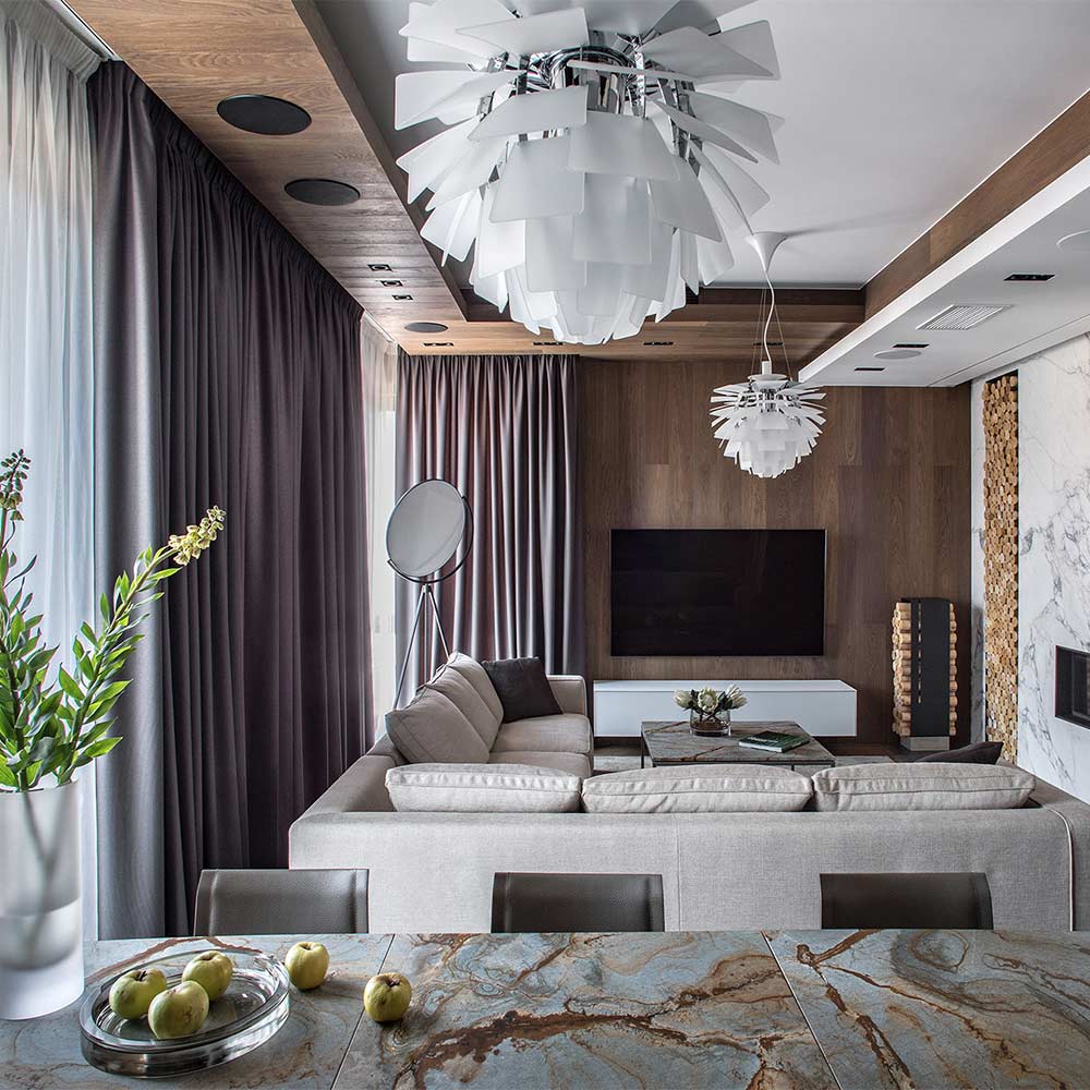 PH Artichoke Glass Pendant Light in living room.