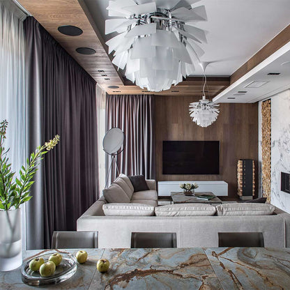 PH Artichoke Glass Pendant Light in living room.