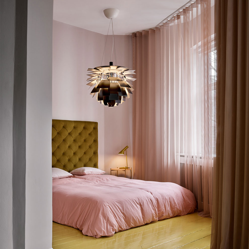 PH Artichoke Pendant Light in bedroom.