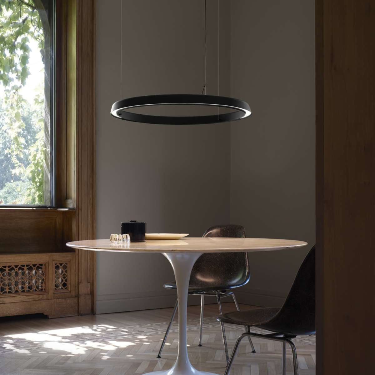 Compendium Circle LED Pendant Light in living room.