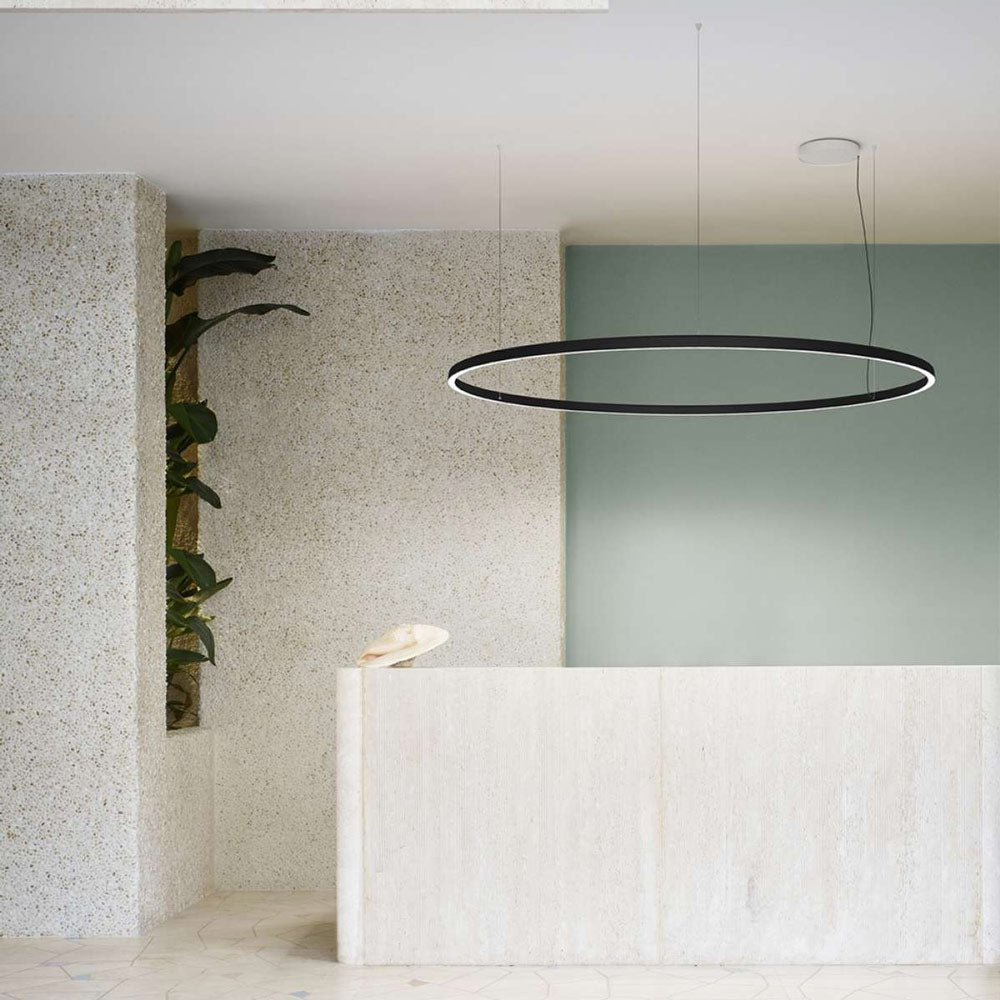 Compendium Circle LED Pendant Light in living room.