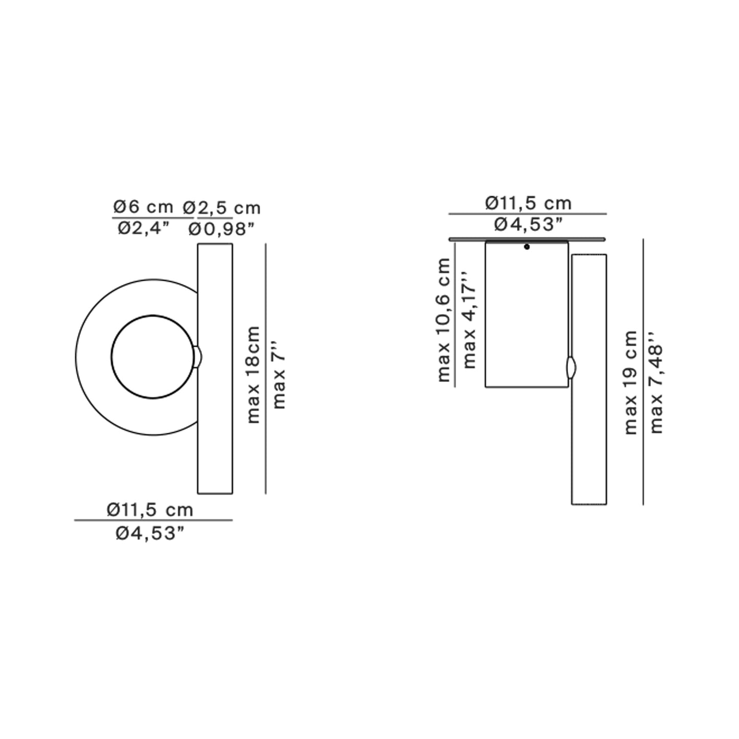 Doi LED Ceiling / Wall Light - line drawing.