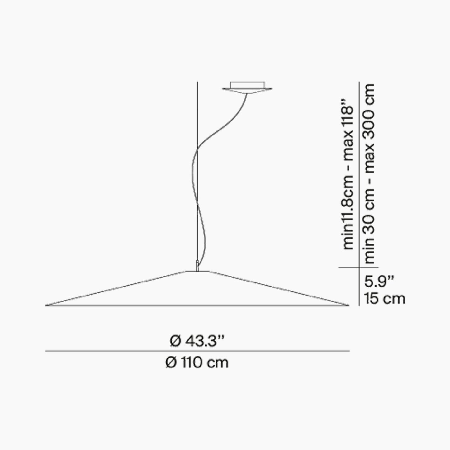 Koinè Acoustic LED Pendant Light - line drawing.