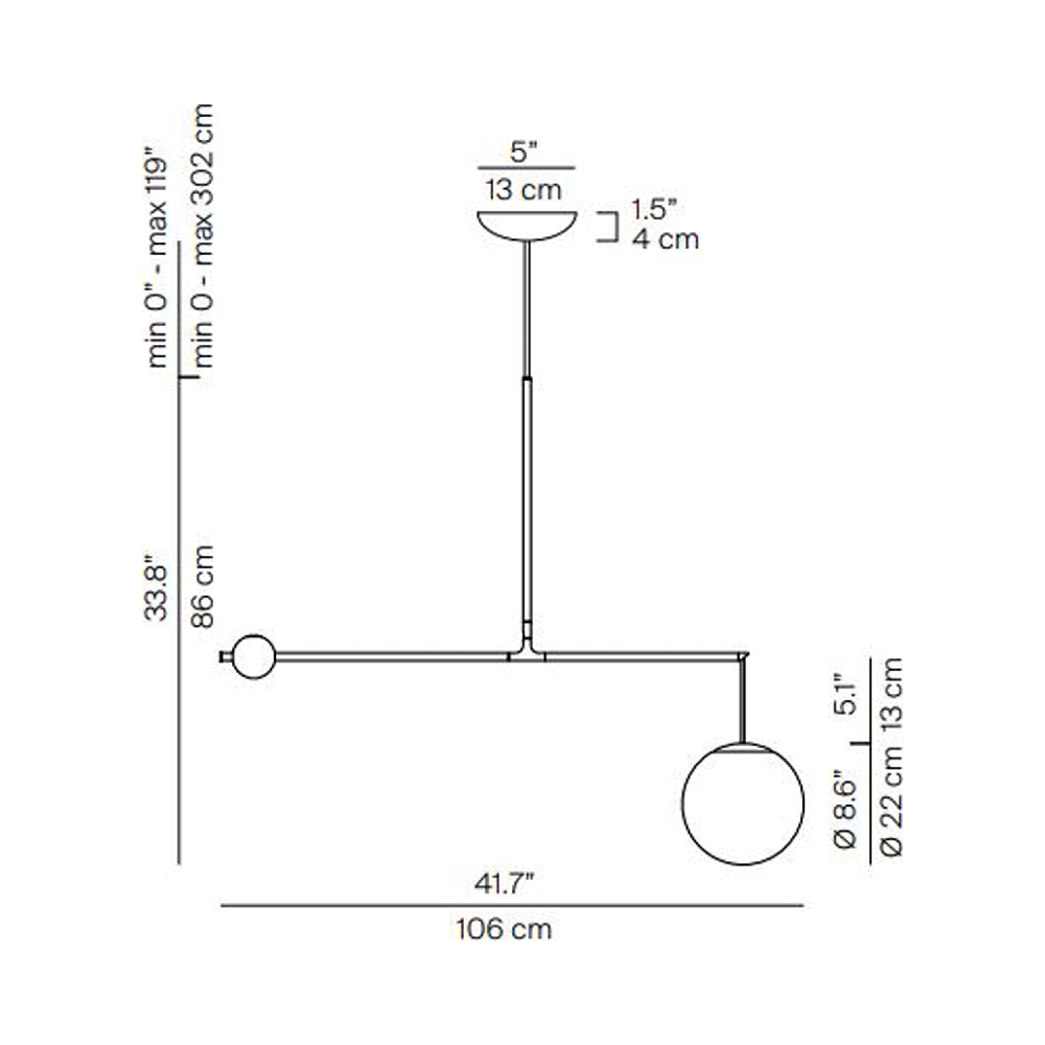 Malamata Pendant Light - line drawing.