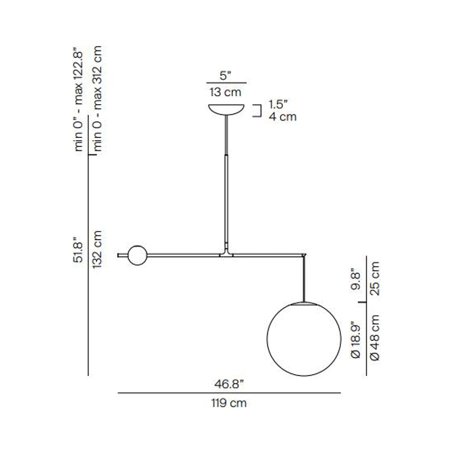 Malamata Pendant Light - line drawing.