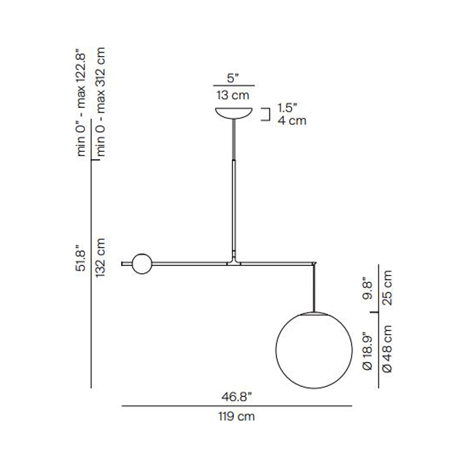 Malamata Pendant Light - line drawing.
