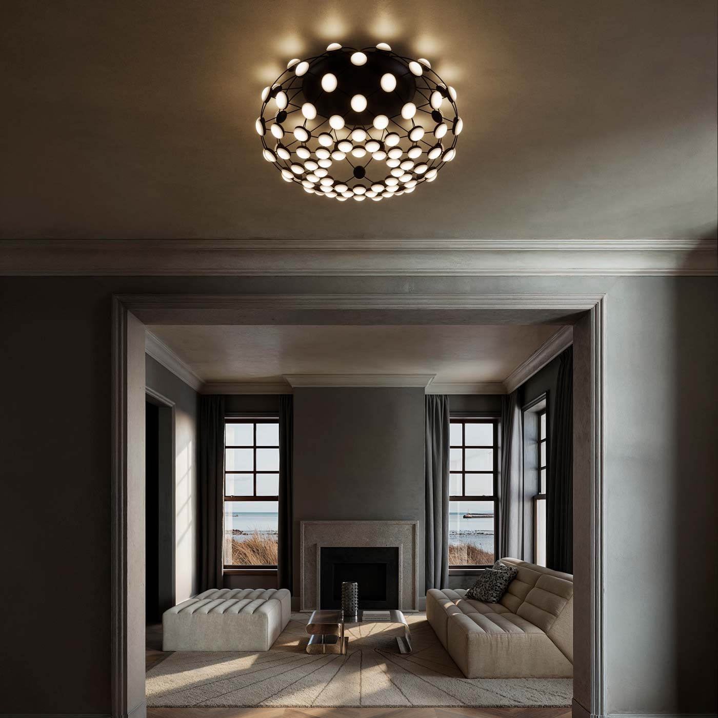 Mesh LED Ceiling Light in living room.