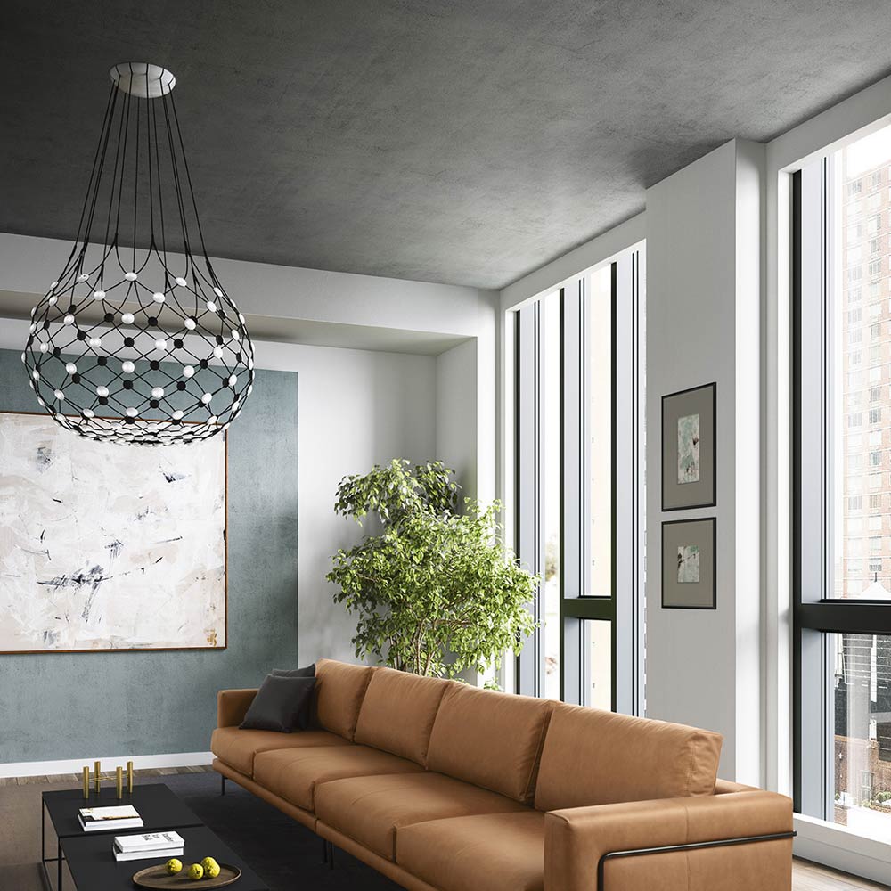 Mesh LED Pendant Light in living room.