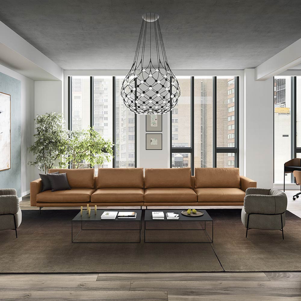 Mesh LED Pendant Light in living room.