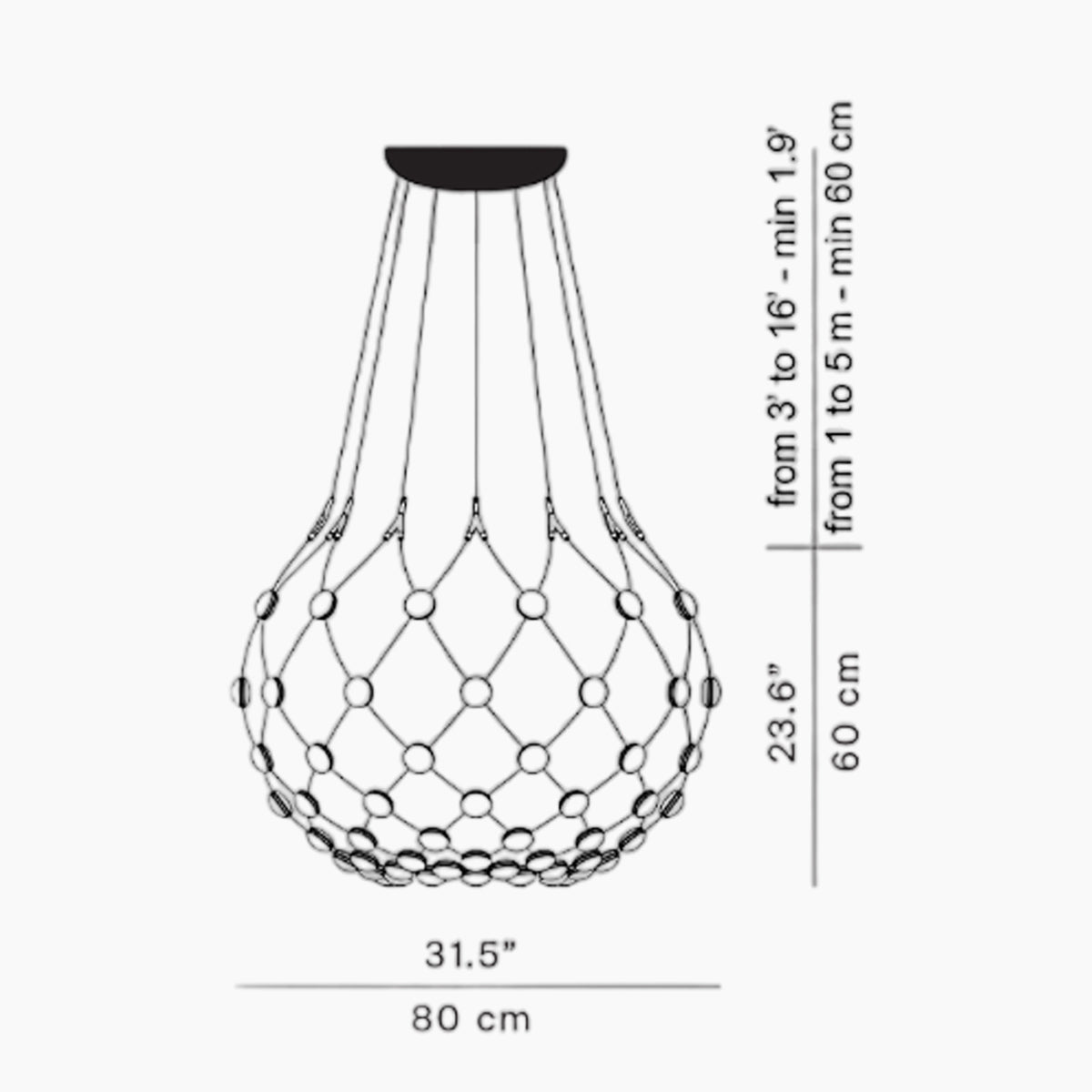 Mesh LED Pendant Light - line drawing.