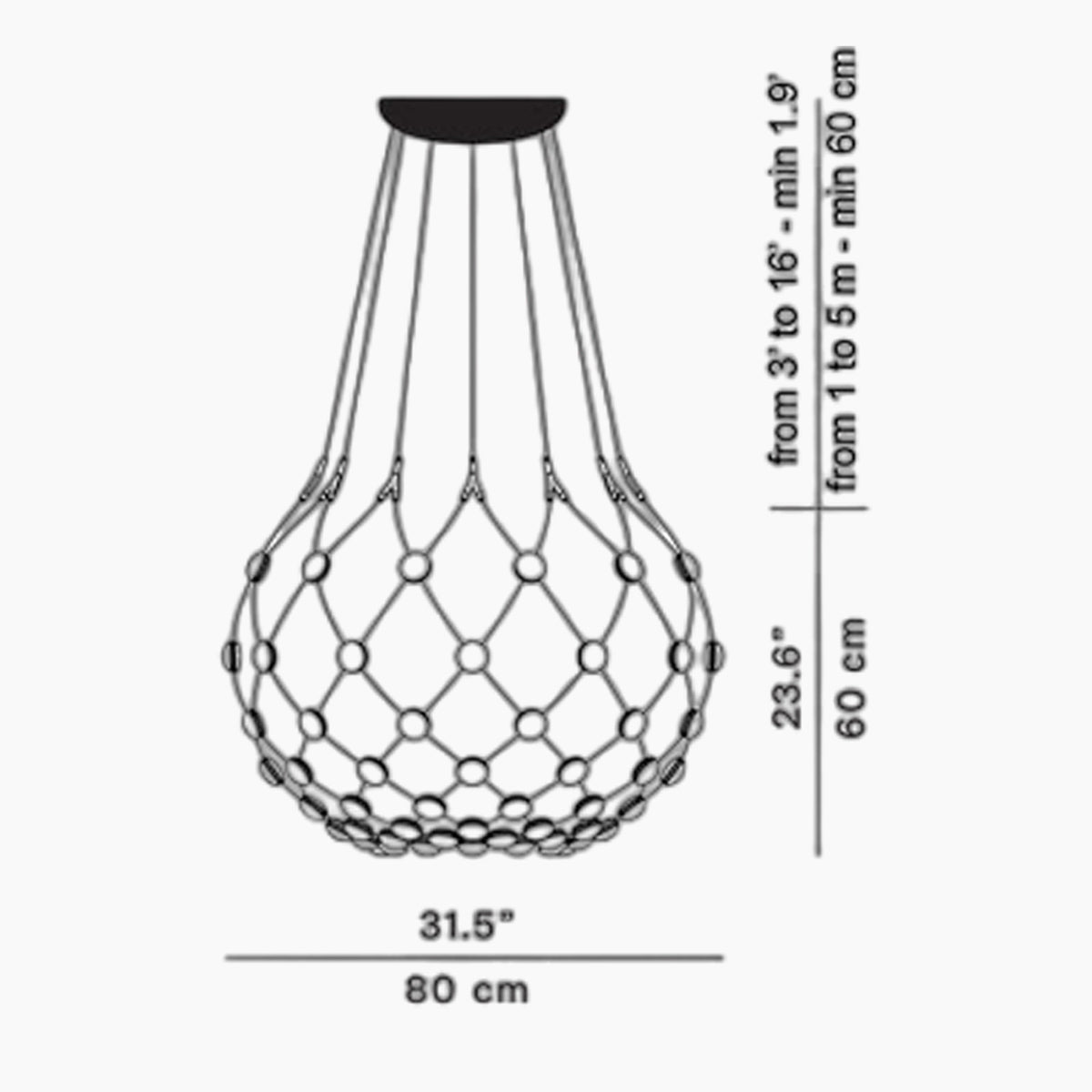 Mesh Wireless LED Pendant Light - line drawing.