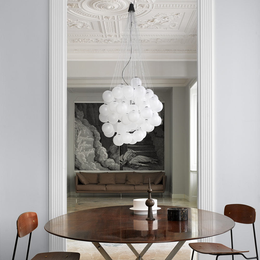 Stochastic LED Pendant Light in living room.