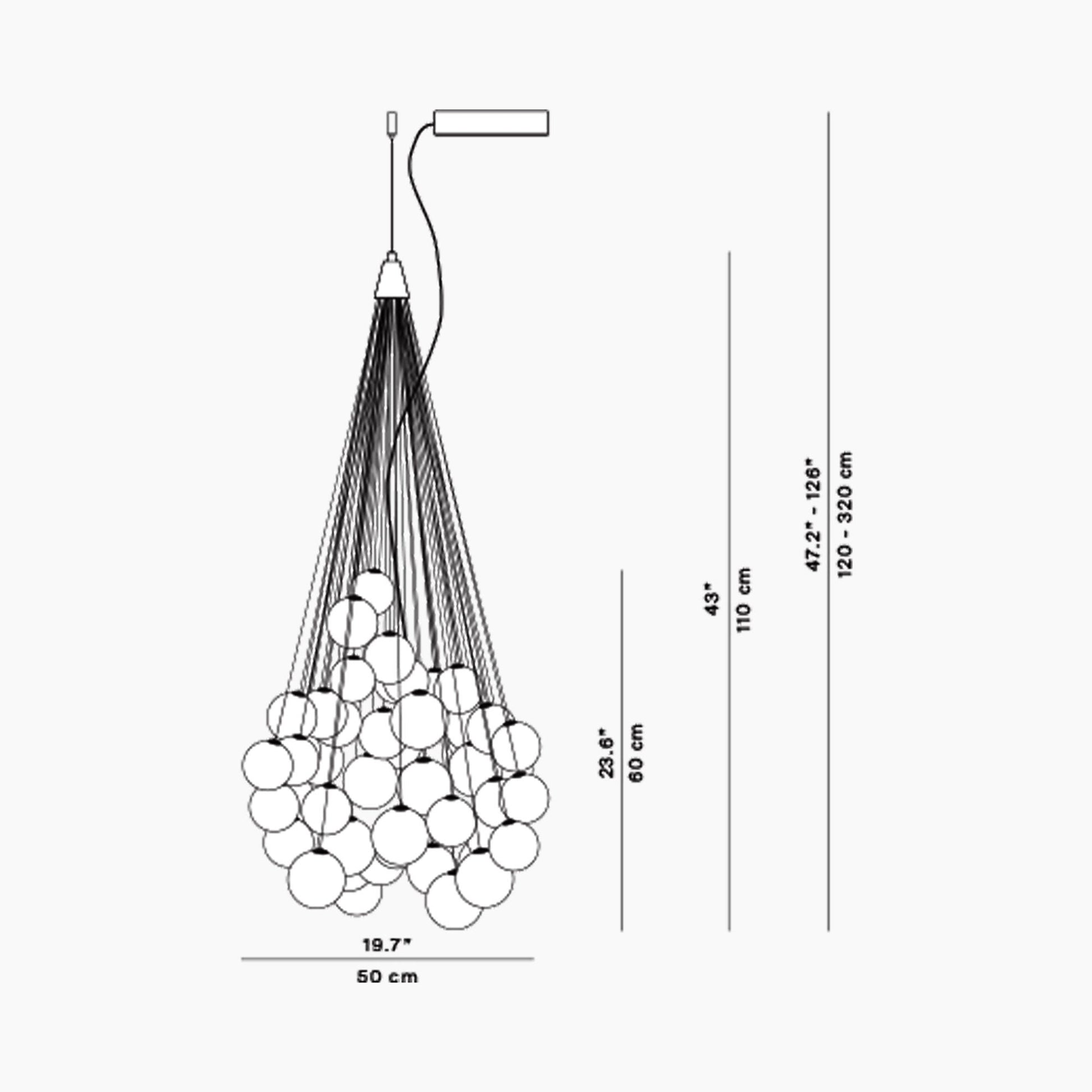 Stochastic LED Pendant Light - line drawing.