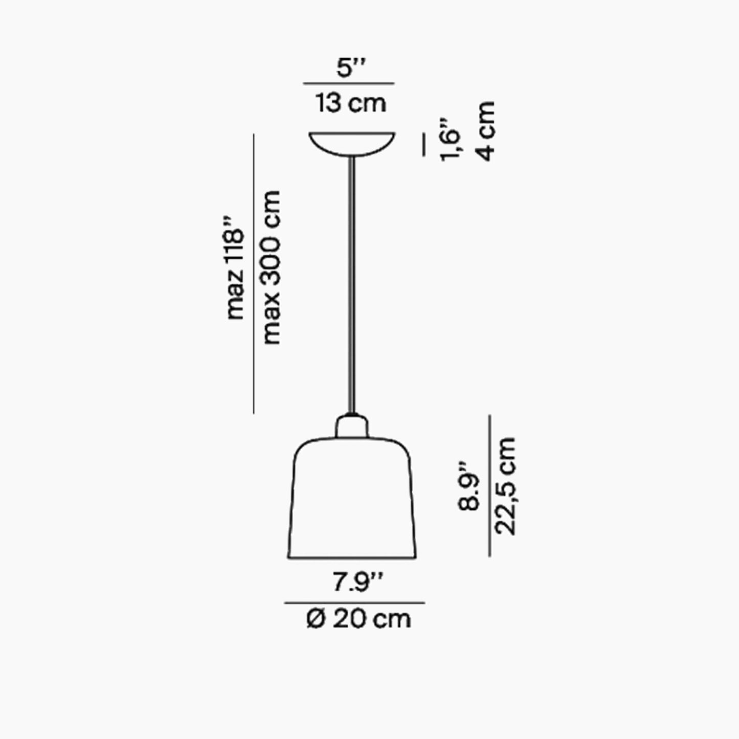 Zile Pendant Light - line drawing.
