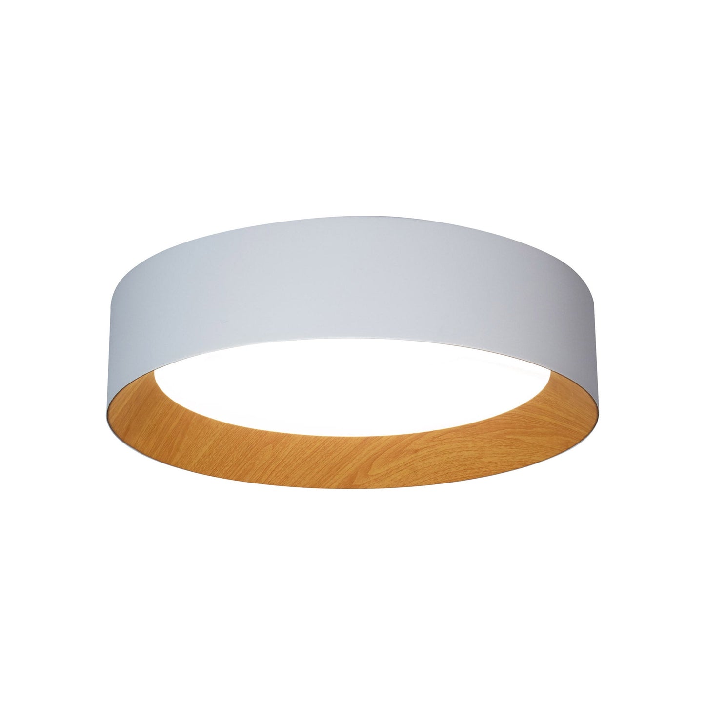 Barcelona LED Flush Mount Ceiling Light in Matte White/Wood (18-Inch).